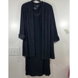 R&M Richards Womens Black 2-Piece Jacket Dress Set 16W Glittery Shimmer Coverlet